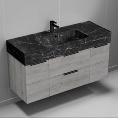 Floating Bathroom Vanity, Modern, 48 inch, Black Marble Style Sink
